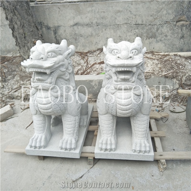 Reasonable Price Haobo China Quarry Handcarved Customized Modern Life Size Large Kylin Natural White Granite Statues Design for Outdoor Decoration