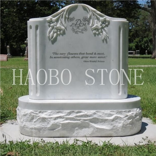 Unique and Special China Quarry Natural Stone High Quality and Polished Factory Column Style White Marble Carved Lily Memorials for Usa Market