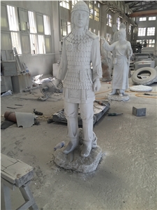 Wholesale Life Size Antique Outdoor Decoration Quarry Factory Price Chinese White Marble Large Landscape Soldier Sculpture Mold for Russian Market