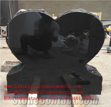 China Shanxi Black Granite Single Heart Monument P2 28x8x24 ,China Supremeshanxi Black Granite Us Style Heart Die Stone Monument