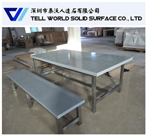 Easy Clean Grey Artificial Stone Big Size School Canteen Dining Table Design