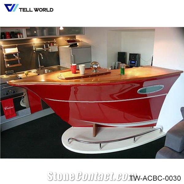 Modern Red Corian Boat Style Coffee Shop Bar Counter