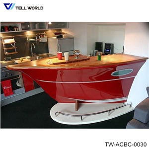 Modern Red Corian Boat Style Coffee Shop Bar Counter