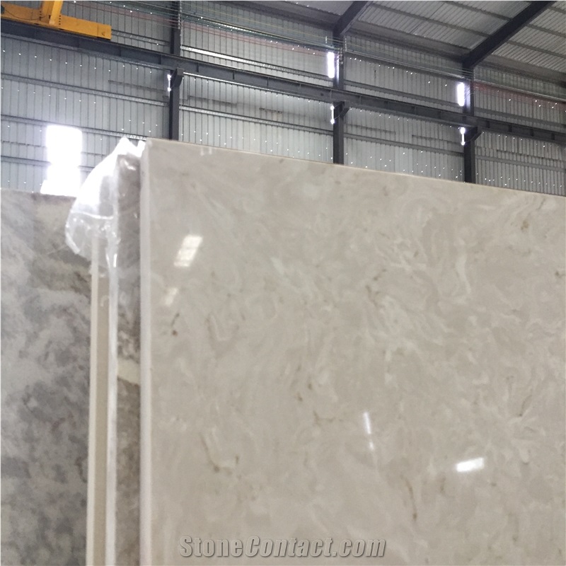 20mm Marble Looking Artificial Cream Beige Polishing Quartz Stone Slab for Customized Kithen Bathroom Vanity Top