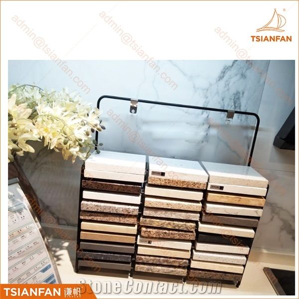 Sr011 Customized Simple Metal Quartz Stone Sample Coutner Display Stand for Showroom