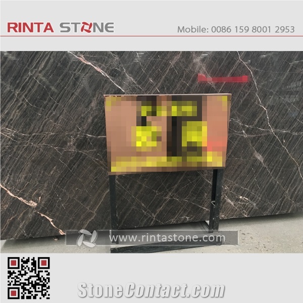 China Dark Brown Ouwang Marble ,Emperador Black Hubei Stone with Gold Golden Yellow Vein Grain Tiles, Big Gangsaw Slabs Project