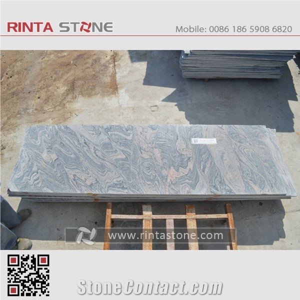China Juparana Pink Granite Cheap Natural Wave Sand Grey Stone Big Slab Wall Flooring