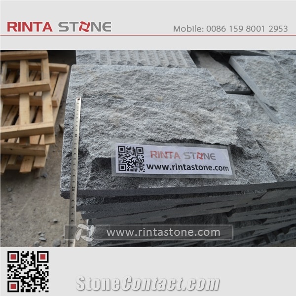 G654 Impala Black China Natural Cheap Dark Grey Granite Building Material Mushroom Split Face Wall Stone