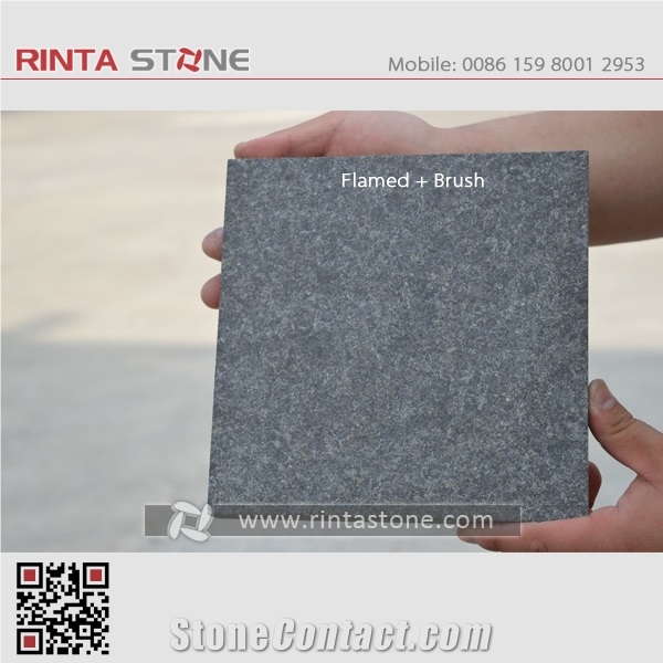 G684 Fuding Black Pearl Basalt China Natural Cheap Beauty Flamed Stone Slabs Floor Wall Thin Tiles