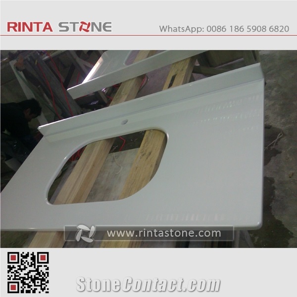 Nano Glass White Stone Crystallized Pure Artificial White Marble Vanity Top