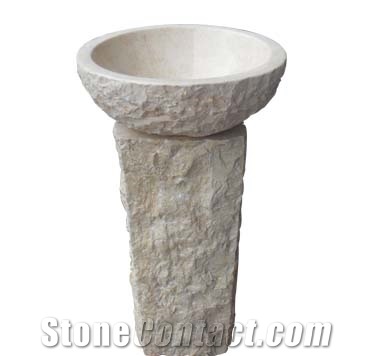Beige Marble Pedestal Sink Free-Standing Sink