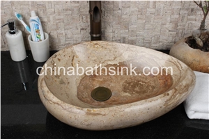 Brown Marble Sinks,Beige Marble Wash Basins,Oval Bathsinks