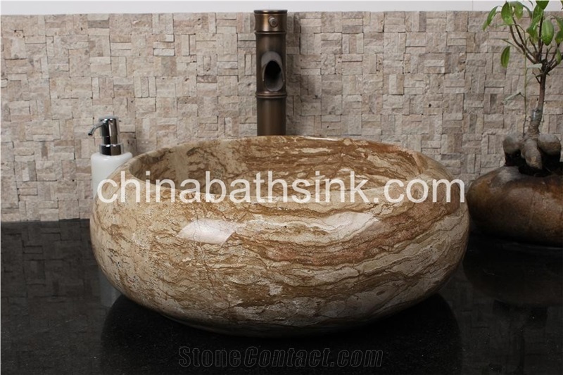 Brown Marble Sinks,Beige Marble Wash Basins,Oval Bathsinks