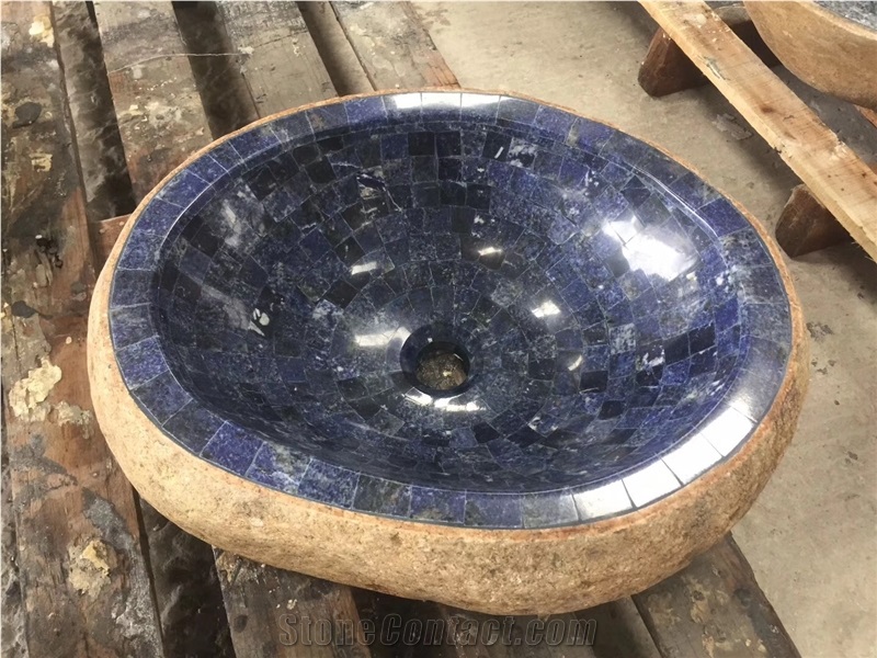 Fantasy Blue Granite Mosaic Sinks,River Stone Basins,Azul Bahia Wash Bains,Natural Stone Bath Sinks