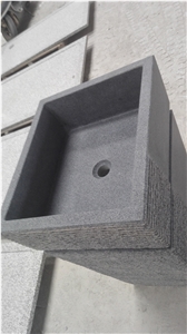 G654 Pedestal Basins,Dark Grey Granite Bathroom Sinks,Natural Stone Pedestal,Grey Granite Wash Bowls