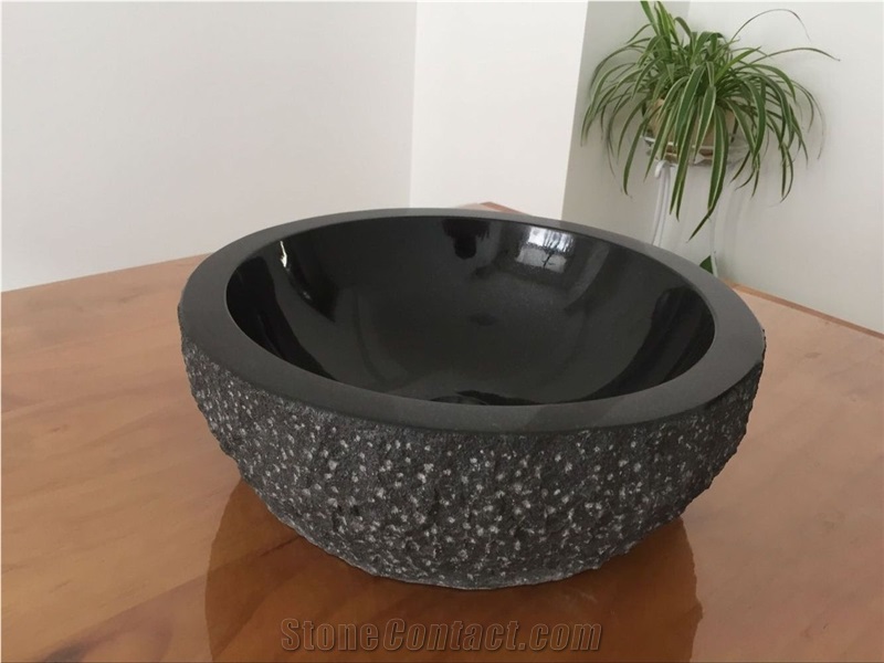 Shanxi Black Granite Bath Sinks,Absolute Black Round Vessel Sinks,Natural Stone Wash Basins