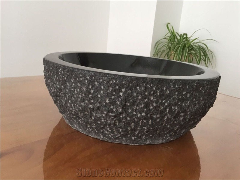 Shanxi Black Granite Bath Sinks,Absolute Black Round Vessel Sinks,Natural Stone Wash Basins