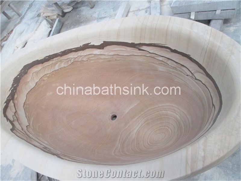 Yellow Landscape Sandstone Bath Tubs,Natural Stone Bathtubs,Oval Bathtub Surround,China Wooden Sandstone Bath Panels,Decks