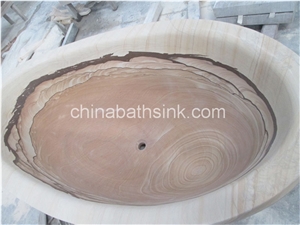 Yellow Landscape Sandstone Bath Tubs,Natural Stone Bathtubs,Oval Bathtub Surround,China Wooden Sandstone Bath Panels,Decks