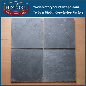 Historystone Black Slate Slabs Cut to Wall/Floor Tiles Covering the Room and Garden