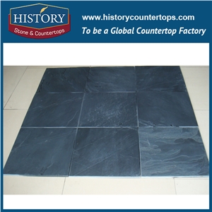 Historystone Black Slate Slabs Cut to Wall/Floor Tiles Covering the Room and Garden
