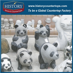 Small Panda Stone Sculptures for Interior and Exterior Decoration, Landscape Granite Stone Statues for Sales