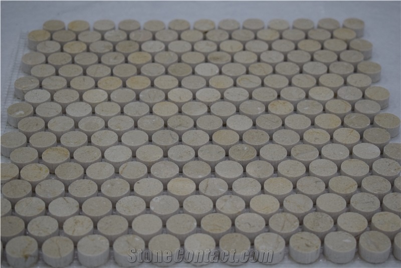 Cheap Price Mosaic Tile Floor Patterns Yellow Spanish Beige Penny Round Mosaic