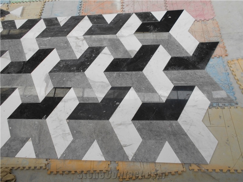 China Wholesale Floor Design Marble Pattern 3d Medallions Tile In Black And White Stonecontact Com