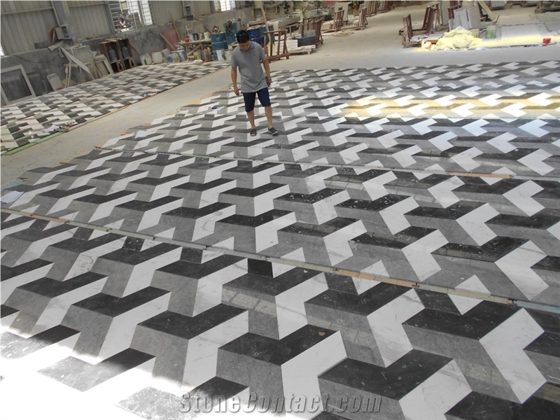 China Wholesale Floor Design Marble Pattern 3d Medallions Tile in Black and White