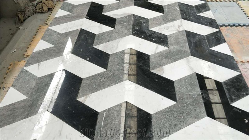 China Wholesale Floor Design Marble Pattern 3d Medallions Tile in Black and White