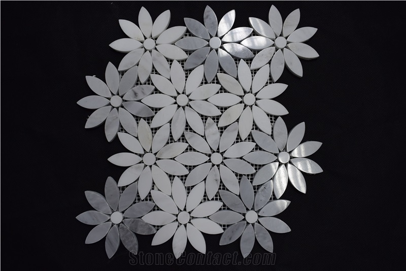 Chinese Cheap White and Grey Mixed Color Flower Mosaic Tiles