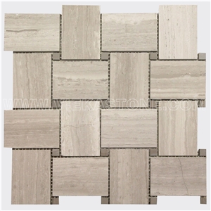 Athens Grey Wooden Marble Mosaic Tile Basketweave Polished for Interior Kitchen, Bathroom, Backsplash Wall Floor Covering