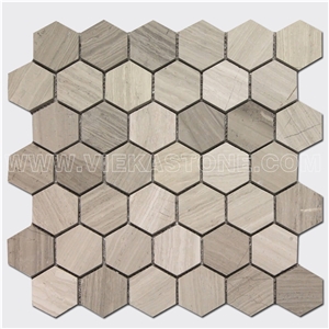 Athens Grey Wooden Marble Mosaic Tile Hexagon Polished for Interior Kitchen, Bathroom, Backsplash Wall Floor Covering
