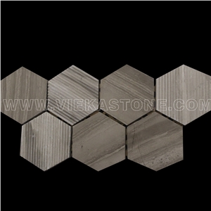Athens Grey Wooden Marble Mosaic Tile Hexagon Polished for Interior Kitchen, Bathroom, Backsplash Wall Floor Covering