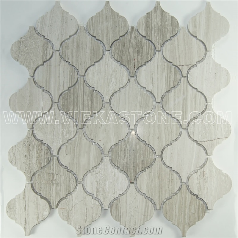 White Oak Wooden Marble Mosaic Tile Arabesque Polished for Interior Kitchen, Bathroom, Backsplash Wall Floor Covering