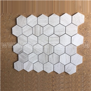 White Oak Wooden Marble Mosaic Tile Hexagon Polished for Interior Kitchen, Bathroom, Backsplash Wall Floor Covering