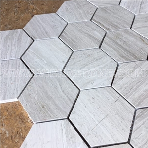 White Oak Wooden Marble Mosaic Tile Hexagon Polished for Interior Kitchen, Bathroom, Backsplash Wall Floor Covering