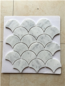 Italy Bianco Carrara White Marble Fan-Shaped Mosaics,Type No.Bc-M2011,Can Be Made Of Calacatta Gold, Statuario,Bianco Dolomiti, Carrara Grey Marble