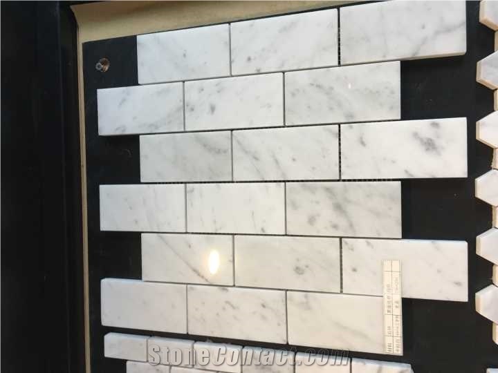 Polished Carrara White Marble Mosaics, Type No. Bc-M1009, Can Be Made Of Calacatta White/Statuario, Bianco Dolomiti, Italy Grey, Carrara Grey Marble