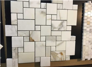 Polished Carrara White Marble Mosaics, Type No. Bc-M1207, Can Be Made Of Calacatta White/Statuario, Bianco Dolomiti, Italy Grey, Carrara Grey Marble
