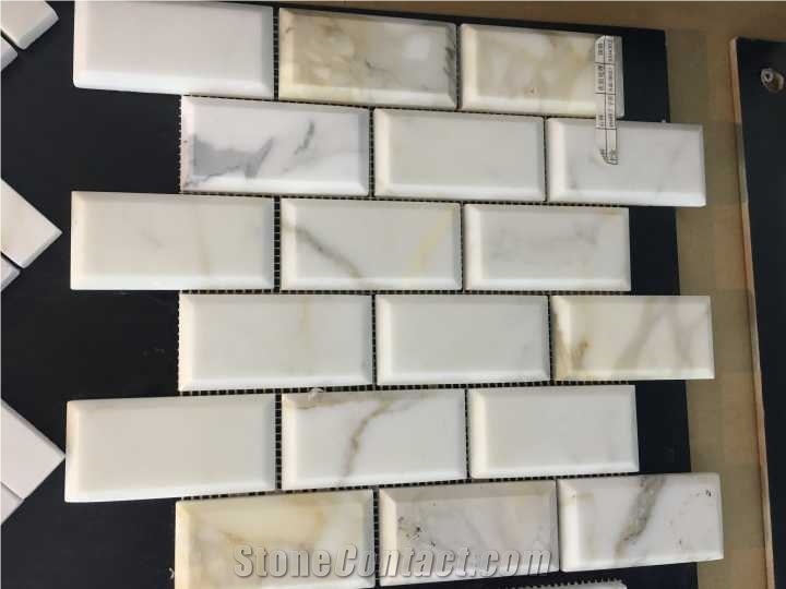 Polished Carrara White Marble Mosaics, Type No. Bc-M1208, Can Be Made Of Calacatta White/Statuario, Bianco Dolomiti, Italy Grey, Carrara Grey Marble