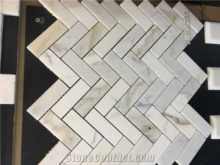 Polished Carrara White Marble Mosaics, Type No. Bc-M2005, Can Be Made Of Calacatta White/Statuario, Bianco Dolomiti, Italy Grey, Carrara Grey Marble