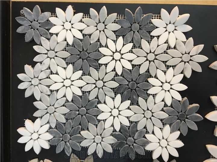 Polished Mosaics Mixed with Multicolor Marble,Type No. Bc-Mc1205,Can Be Made Of White and Black Marble,White and Grey Marble, Accept Customized Colors