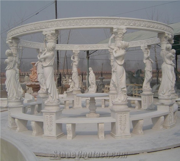 Big Elegant Classic White Marble Garden Gazebo, Hand Carved Wholesale Marble Cheap Garden Gazebo
