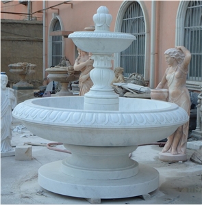 China White Marble Outdoor Natural Stone Garden Water Fountains, Marble Sculptured Fountains