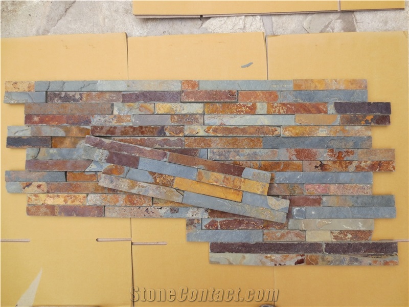 Chinese Rust Slate Cultured Stone, Wall Cladding, Rusty Stacked Stone Veneer