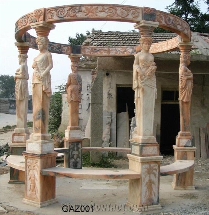 Garden Stone Round Gazebo Marble Beautiful Statues Pavilion