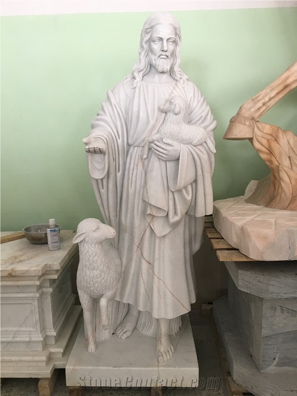 Hand Carved Natural White Marble Statue Of Jesus