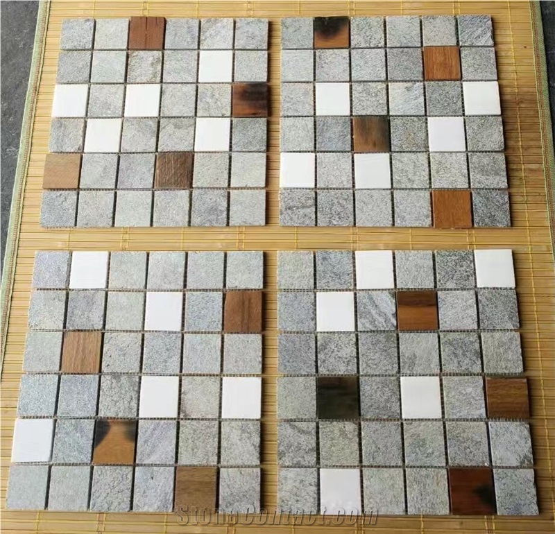 Natural Slate Limestone Wall Floor Mosaic Sheet Tiles Cladding Mosaic Tiles Mosaic Crushed Stone Mosaic with Back Mesh