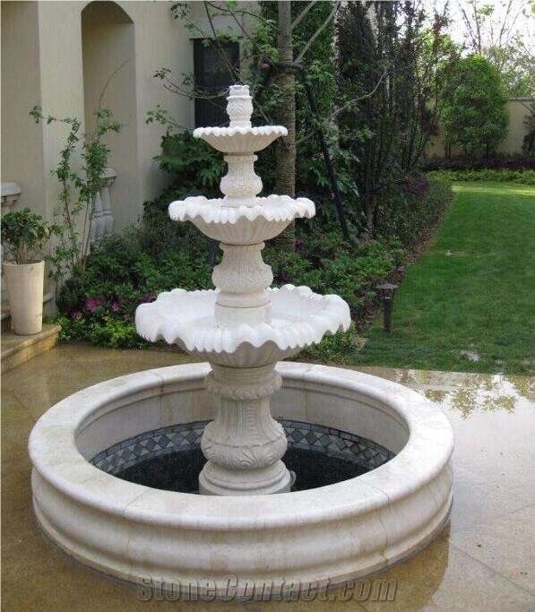 Outdoor Natural Stone Garden Fountains, Natural Stone Round Fountain, Garden Yellow Marble 4 Tier Water Fountain Sale